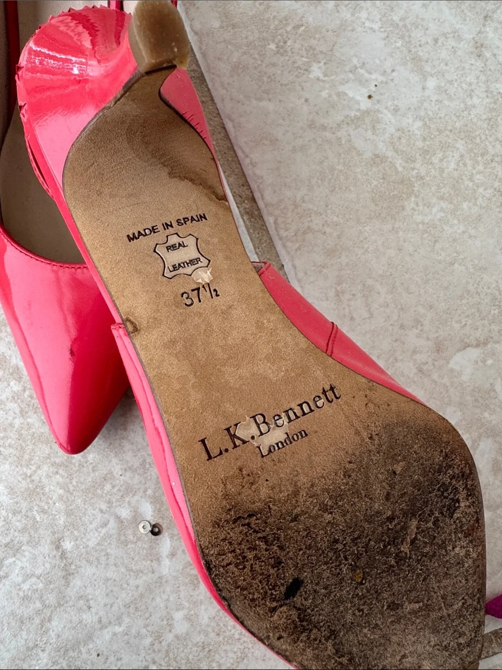 LK Bennett Coral-Red Patent Slingback Pointed Heels